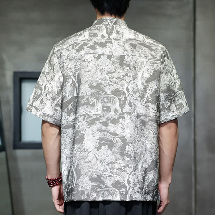 Buddha Stones Chemises à manches courtes pour hommes, style Tang, avec boutons grenouilles et motifs abstraits. - image 16