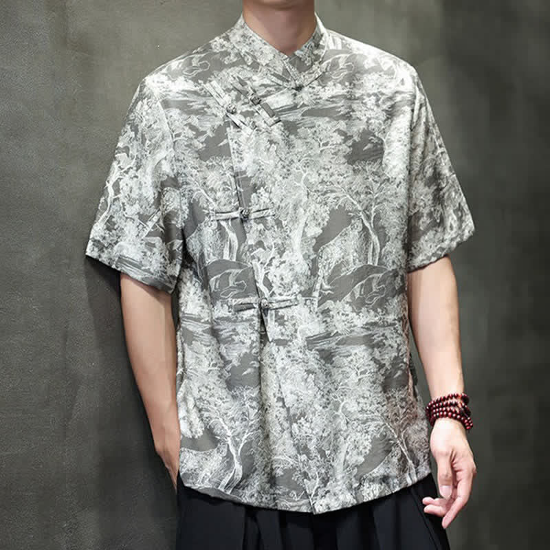Buddha Stones Chemises à manches courtes pour hommes, style Tang, avec boutons grenouilles et motifs abstraits. - image 22