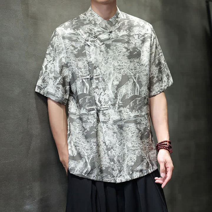 Buddha Stones Chemises à manches courtes pour hommes, style Tang, avec boutons grenouilles et motifs abstraits. - image 20