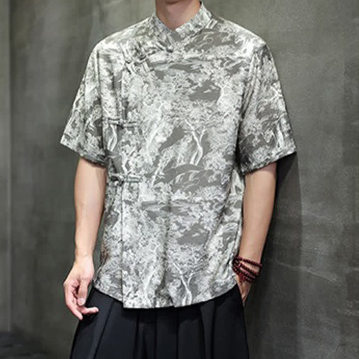Buddha Stones Chemises à manches courtes pour hommes, style Tang, avec boutons grenouilles et motifs abstraits. - image 17