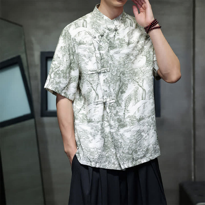 Buddha Stones Chemises à manches courtes pour hommes, style Tang, avec boutons grenouilles et motifs abstraits. - image 24