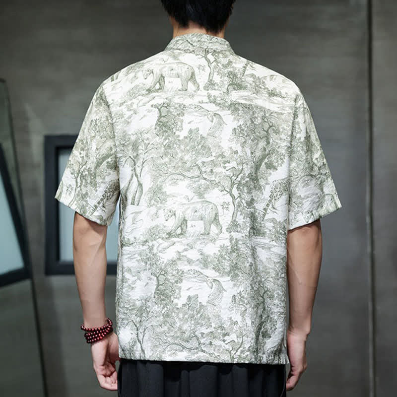 Buddha Stones Chemises à manches courtes pour hommes, style Tang, avec boutons grenouilles et motifs abstraits. - image 27