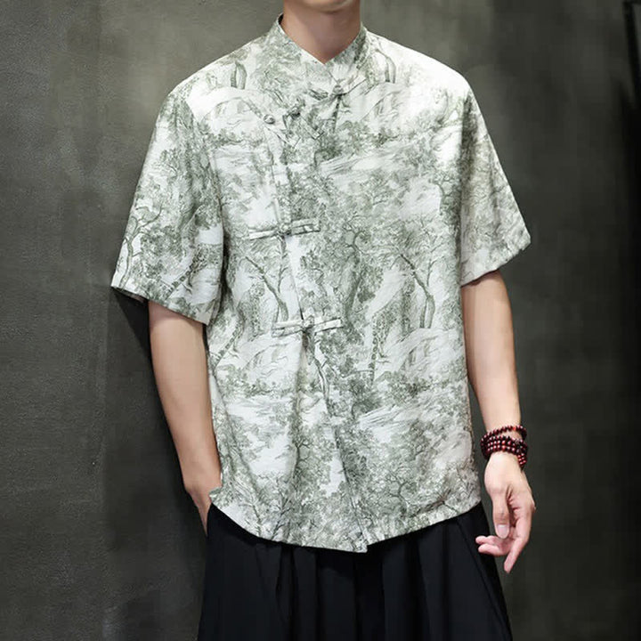 Buddha Stones Chemises à manches courtes pour hommes, style Tang, avec boutons grenouilles et motifs abstraits. - image 29