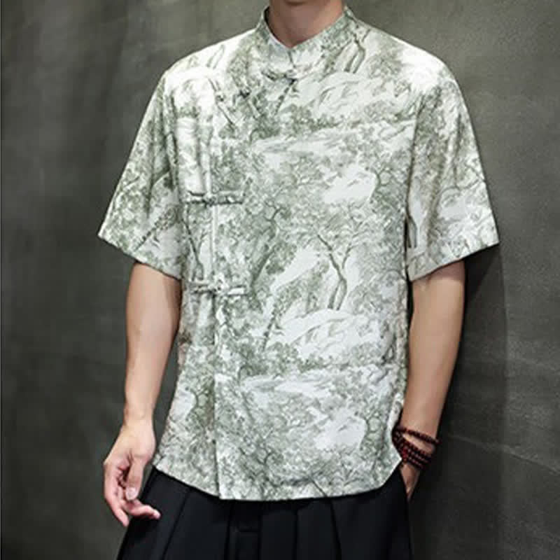 Buddha Stones Chemises à manches courtes pour hommes, style Tang, avec boutons grenouilles et motifs abstraits. - image 31