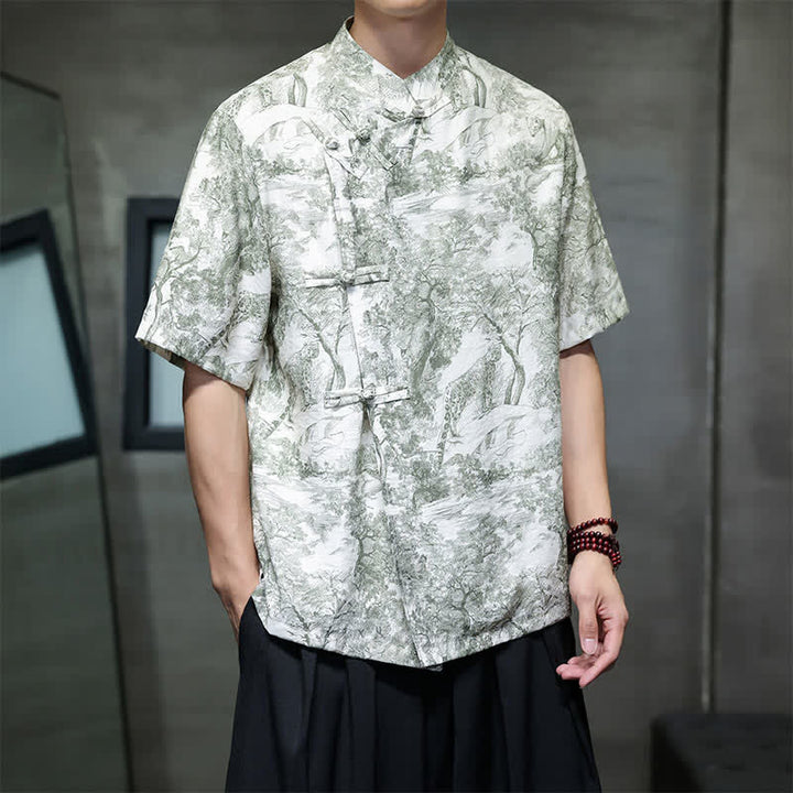 Buddha Stones Chemises à manches courtes pour hommes, style Tang, avec boutons grenouilles et motifs abstraits. - image 32
