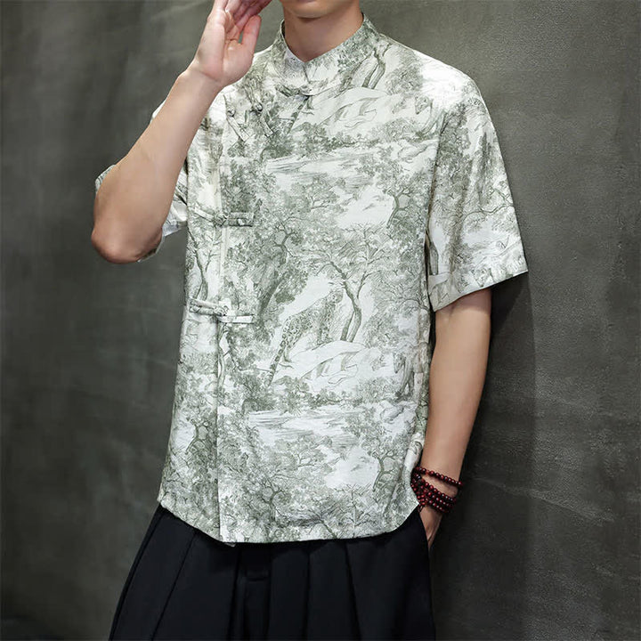 Buddha Stones Chemises à manches courtes pour hommes, style Tang, avec boutons grenouilles et motifs abstraits. - image 34