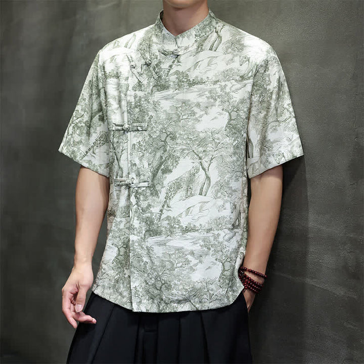 Buddha Stones Chemises à manches courtes pour hommes, style Tang, avec boutons grenouilles et motifs abstraits. - image 33
