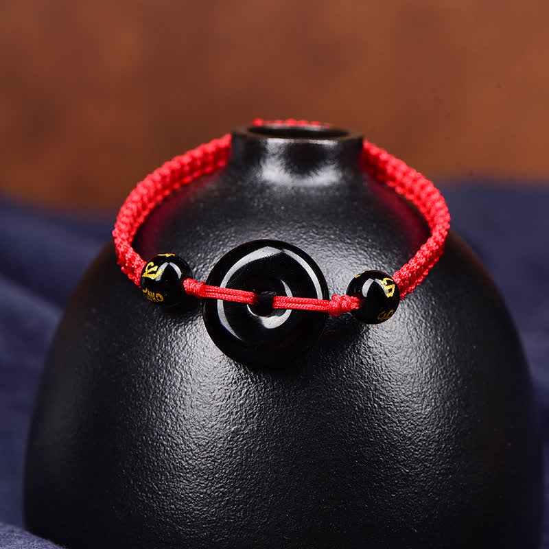 Buddha Stones Bracelet tressé de protection avec boucle de paix en obsidienne noire - image 2