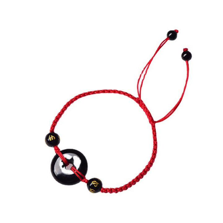 Buddha Stones Bracelet tressé de protection avec boucle de paix en obsidienne noire - image 10