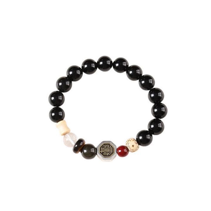 Buddha Stones Bracelet tibétain de protection Bagua en obsidienne noire, perles rondes - image 14
