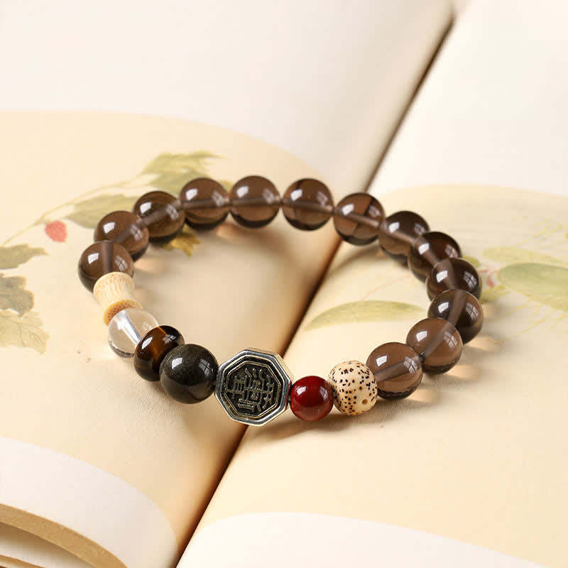 Buddha Stones Bracelet tibétain de protection Bagua en obsidienne noire, perles rondes - image 3