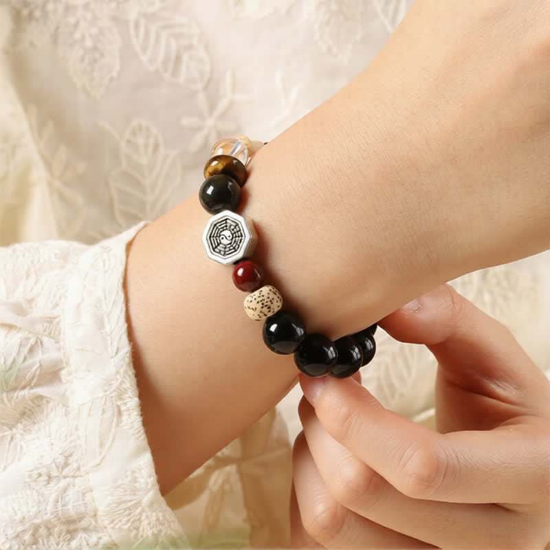 Buddha Stones Bracelet tibétain de protection Bagua en obsidienne noire, perles rondes - image 9
