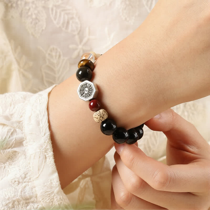 Buddha Stones Bracelet tibétain de protection Bagua en obsidienne noire, perles rondes - image 9