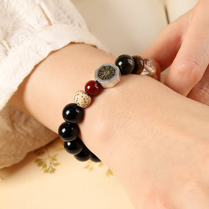 Buddha Stones Bracelet tibétain de protection Bagua en obsidienne noire, perles rondes - image 10