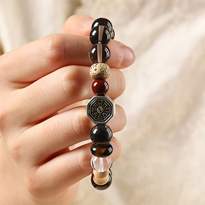 Buddha Stones Bracelet tibétain de protection Bagua en obsidienne noire, perles rondes - image 8