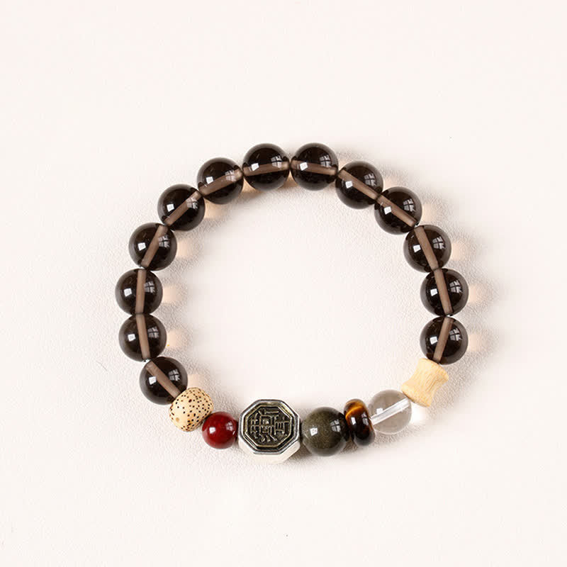 Buddha Stones Bracelet tibétain de protection Bagua en obsidienne noire, perles rondes - Obsidienne glacée (Purification ♥ Enracinement) - image 1