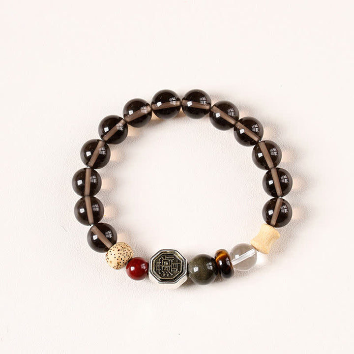 Buddha Stones Bracelet tibétain de protection Bagua en obsidienne noire, perles rondes - Obsidienne glacée (Purification ♥ Enracinement) - image 1