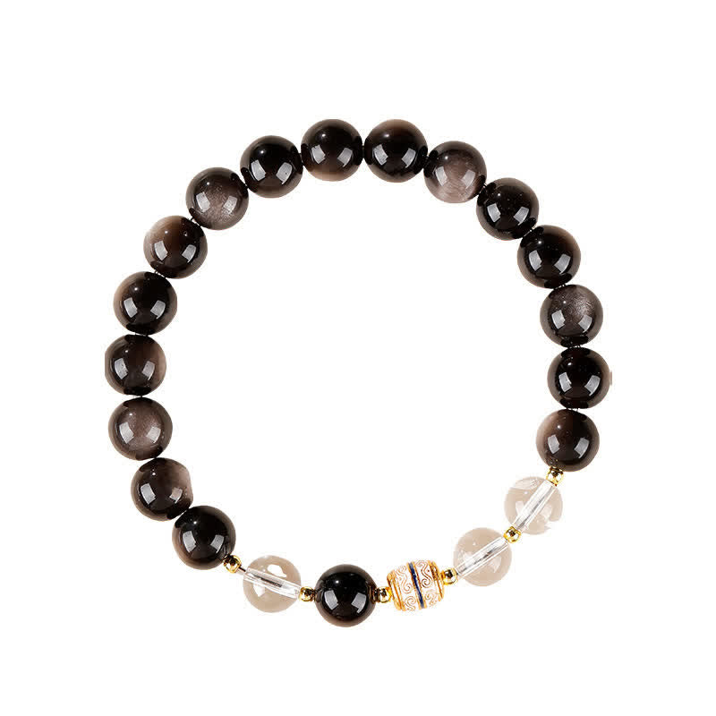 Buddha Stones Bracelet rond de protection en perles Dzi d'obsidienne argentée - image 11