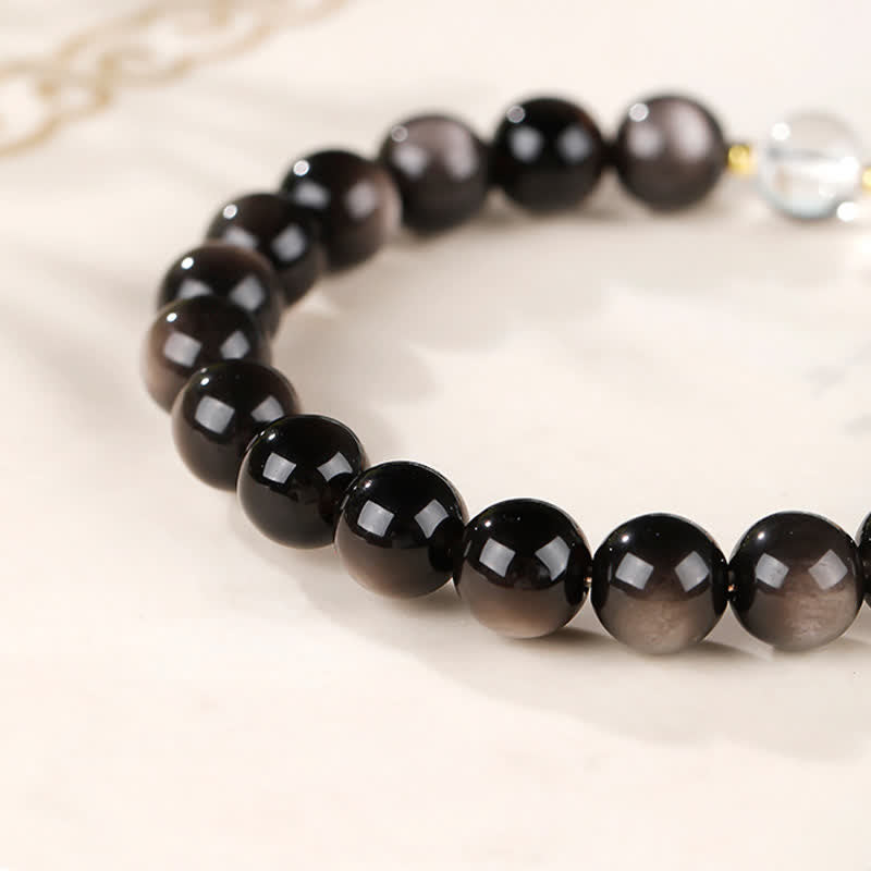Buddha Stones Bracelet rond de protection en perles Dzi d'obsidienne argentée - image 10