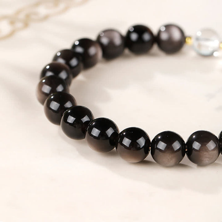 Buddha Stones Bracelet rond de protection en perles Dzi d'obsidienne argentée - image 10