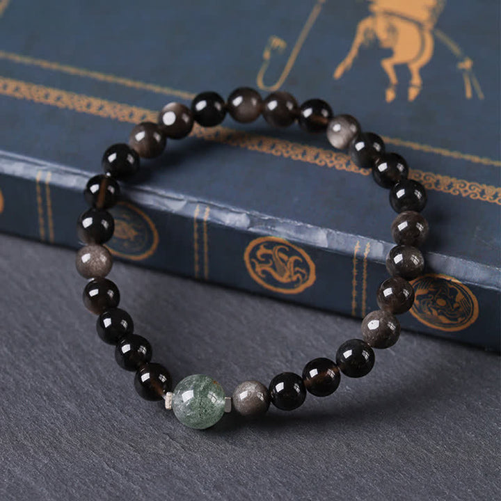 Buddha Stones Bracelet rond chinois neuf tissé à la main en obsidienne noire, symbole d'ancrage - image 2