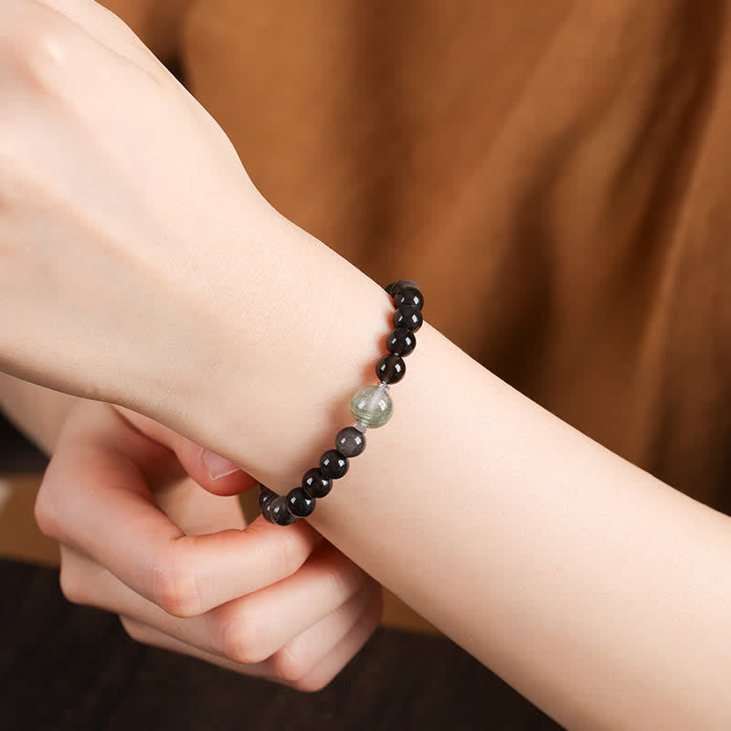 Buddha Stones Bracelet rond chinois neuf tissé à la main en obsidienne noire, symbole d'ancrage - image 8
