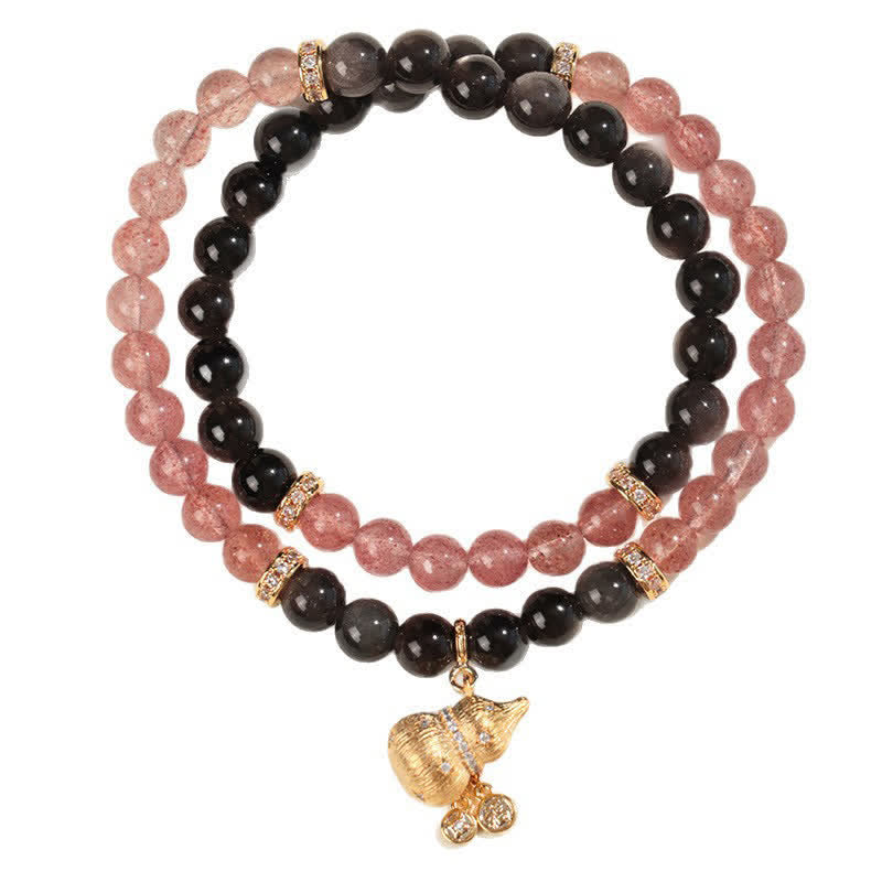 Buddha Stones Bracelet en quartz fraise et fil d'or en forme de gourde, symbole de bénédiction et d'amour - image 7