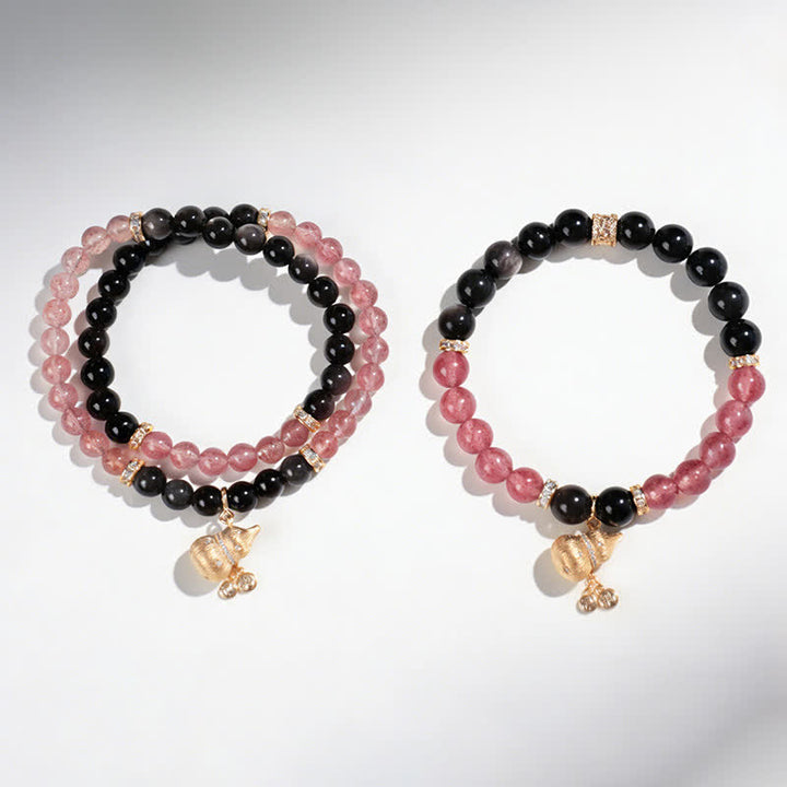 Buddha Stones Bracelet en quartz fraise et fil d'or en forme de gourde, symbole de bénédiction et d'amour - image 4