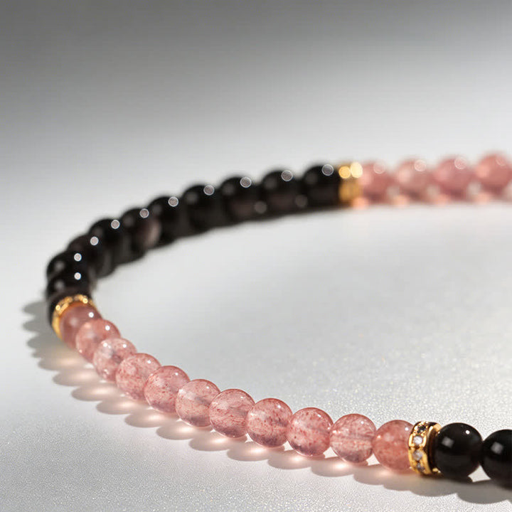 Buddha Stones Bracelet en quartz fraise et fil d'or en forme de gourde, symbole de bénédiction et d'amour - image 8