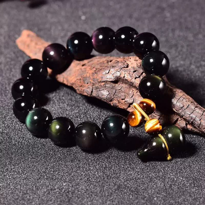 Buddha Stones Bracelet chinois vintage de protection en calebasse d'obsidienne arc-en-ciel - image 0