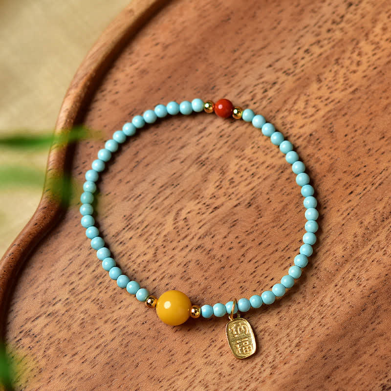 Buddha Stones Bracelet turquoise Fu porte-bonheur fait main en perles - image 1