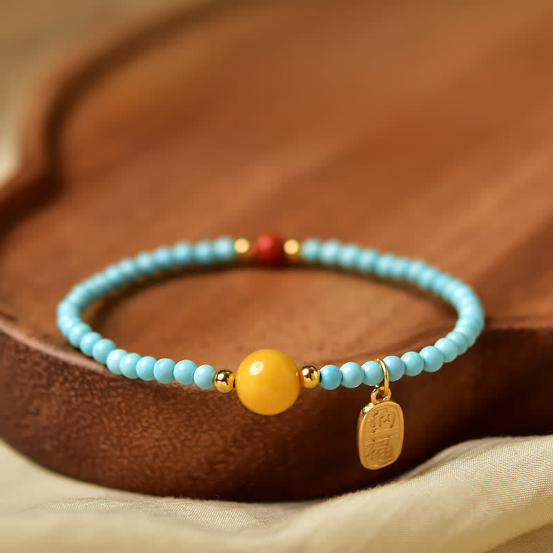 Buddha Stones Bracelet turquoise Fu porte-bonheur fait main en perles - Turquoise (Purification ♥ Sérénité) - image 0