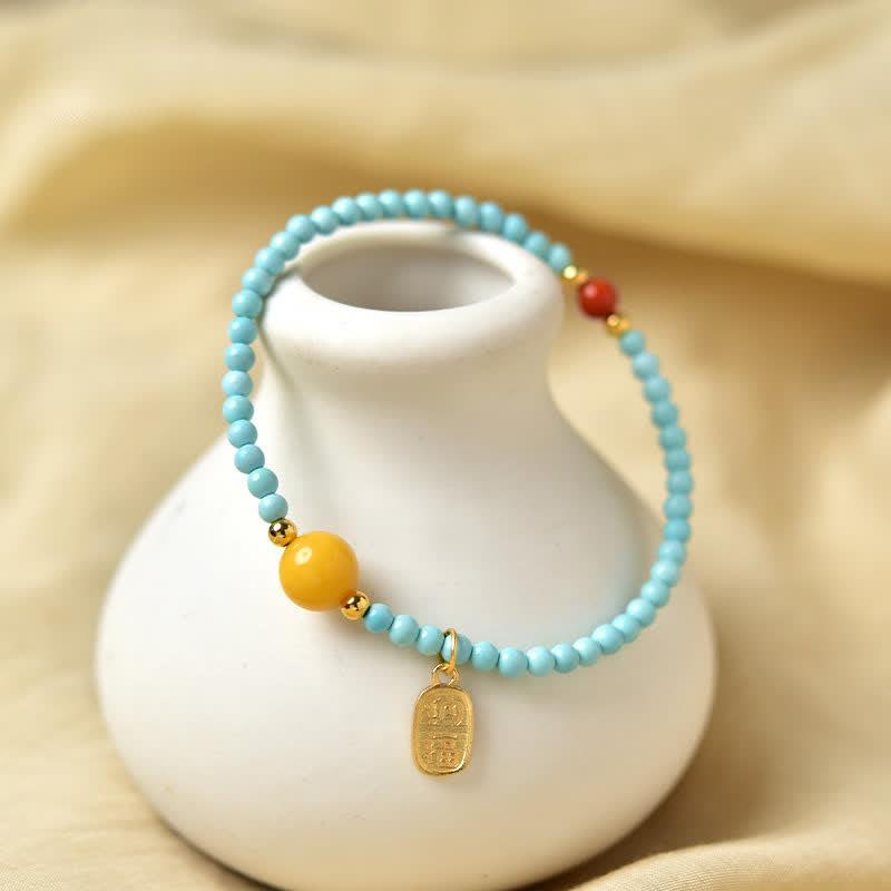 Buddha Stones Bracelet turquoise Fu porte-bonheur fait main en perles - image 4