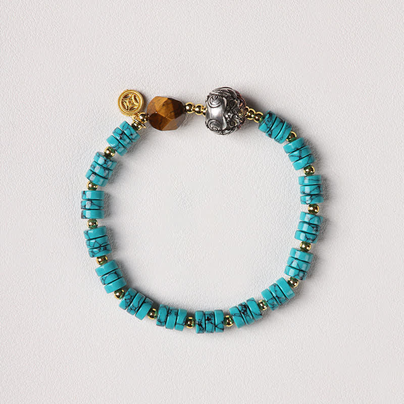 Buddha Stones Bracelet de perles chinoises artisanales Turquoise Communication - Style 1 - Bleu Turquoise - Turquoise (Purification ♥ Sérénité) - image 1