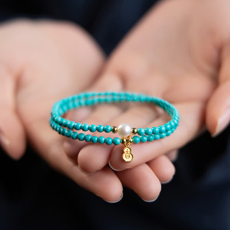 Buddha Stones Bracelet fait main double tour de protection avec pendentif en perle turquoise et gourde - Turquoise (Purification ♥ Sérénité) - image 0