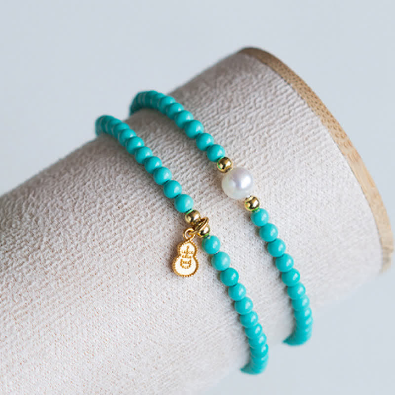 Buddha Stones Bracelet fait main double tour de protection avec pendentif en perle turquoise et gourde - image 8