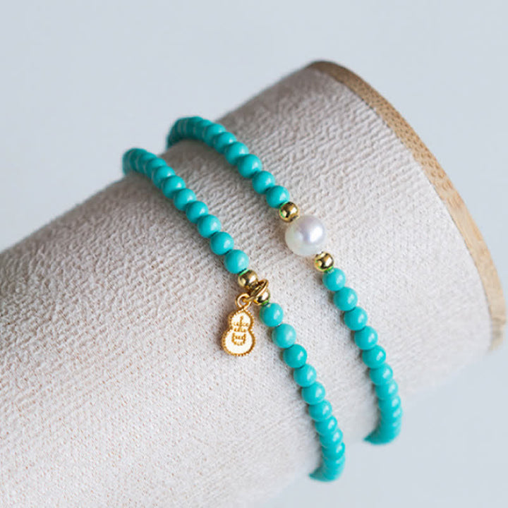 Buddha Stones Bracelet fait main double tour de protection avec pendentif en perle turquoise et gourde - image 8