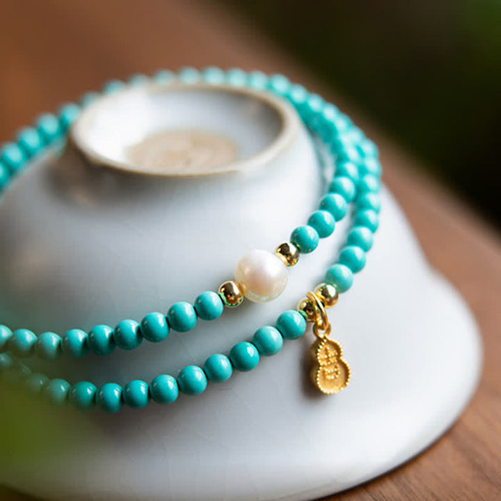 Buddha Stones Bracelet fait main double tour de protection avec pendentif en perle turquoise et gourde - image 4