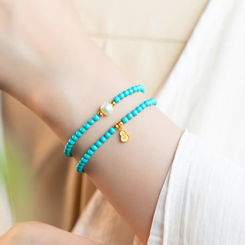 Buddha Stones Bracelet fait main double tour de protection avec pendentif en perle turquoise et gourde - image 11
