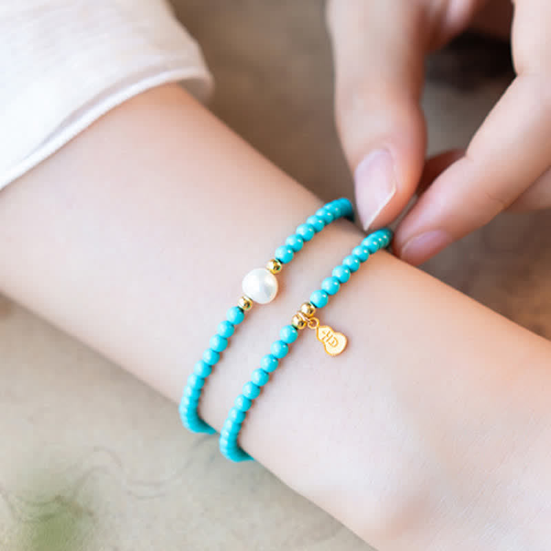 Buddha Stones Bracelet fait main double tour de protection avec pendentif en perle turquoise et gourde - image 10