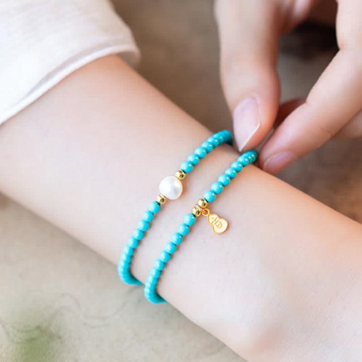 Buddha Stones Bracelet fait main double tour de protection avec pendentif en perle turquoise et gourde - image 10