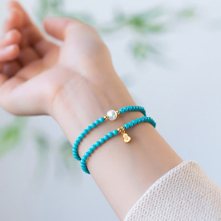 Buddha Stones Bracelet fait main double tour de protection avec pendentif en perle turquoise et gourde - image 9