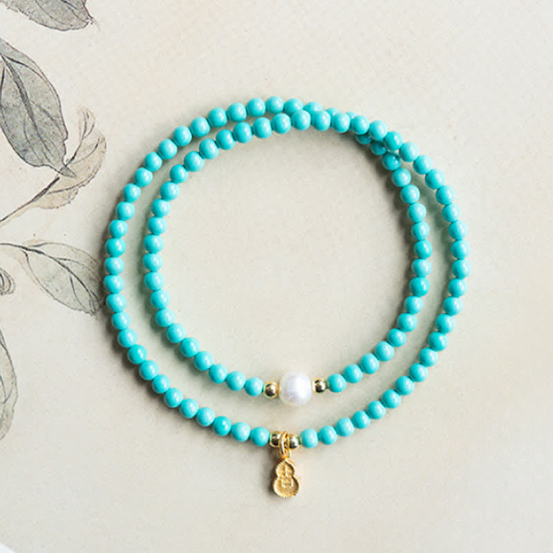 Buddha Stones Bracelet fait main double tour de protection avec pendentif en perle turquoise et gourde - image 6