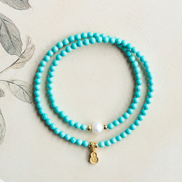 Buddha Stones Bracelet fait main double tour de protection avec pendentif en perle turquoise et gourde - image 6