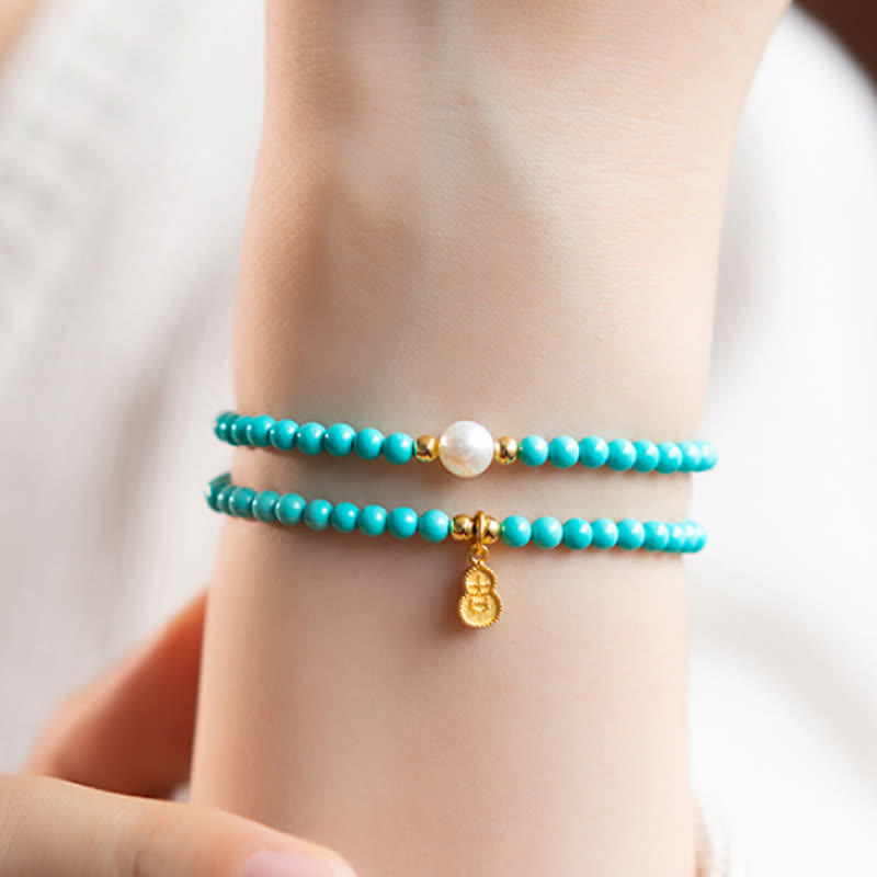 Buddha Stones Bracelet fait main double tour de protection avec pendentif en perle turquoise et gourde - image 7