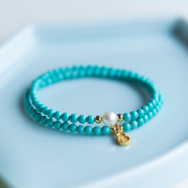 Buddha Stones Bracelet fait main double tour de protection avec pendentif en perle turquoise et gourde - image 2