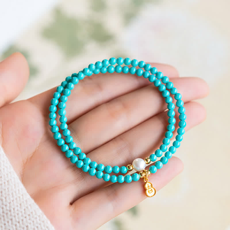 Buddha Stones Bracelet fait main double tour de protection avec pendentif en perle turquoise et gourde - image 3