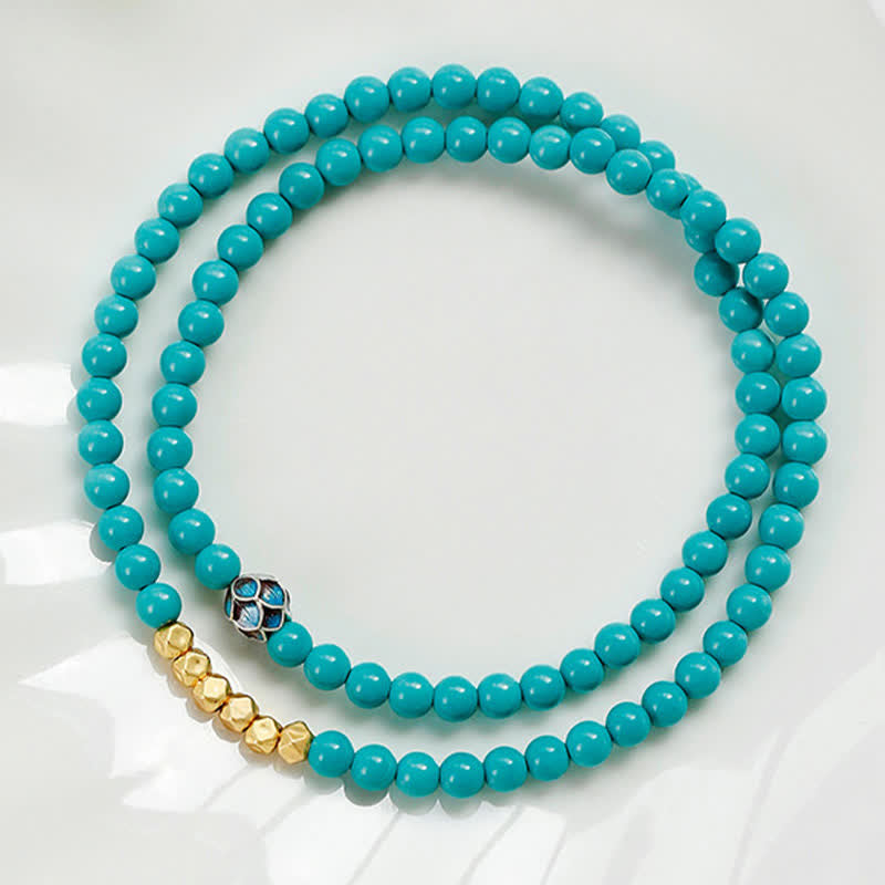 Buddha Stones Bracelet fait main en perles à facettes double tour turquoise Communication - image 6