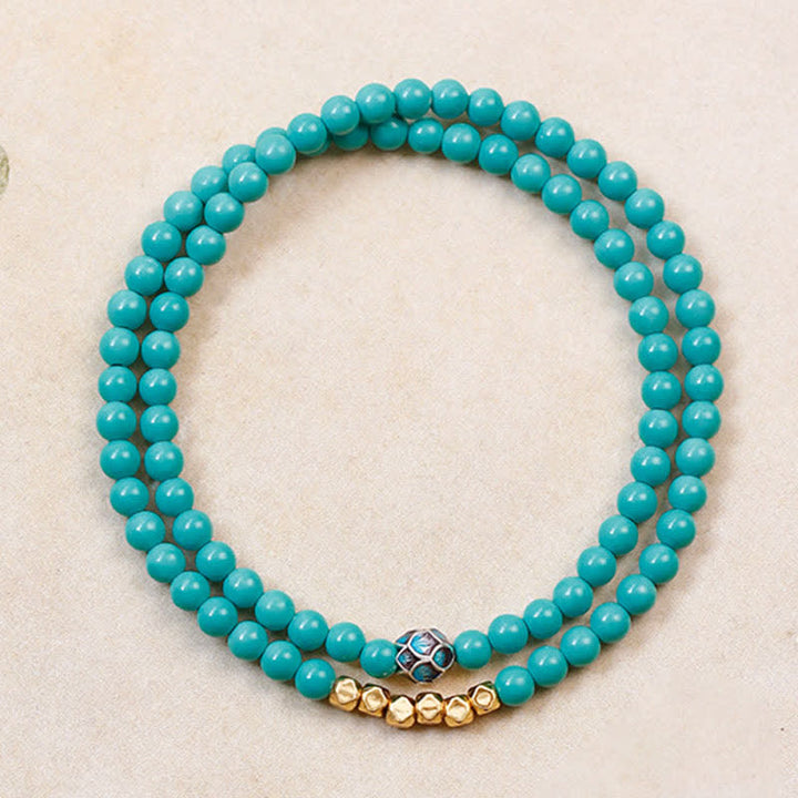 Buddha Stones Bracelet fait main en perles à facettes double tour turquoise Communication - image 4