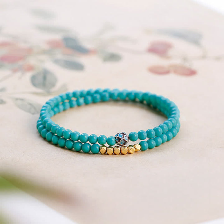 Buddha Stones Bracelet fait main en perles à facettes double tour turquoise Communication - Turquoise (Protection ♥ Communication) - image 0